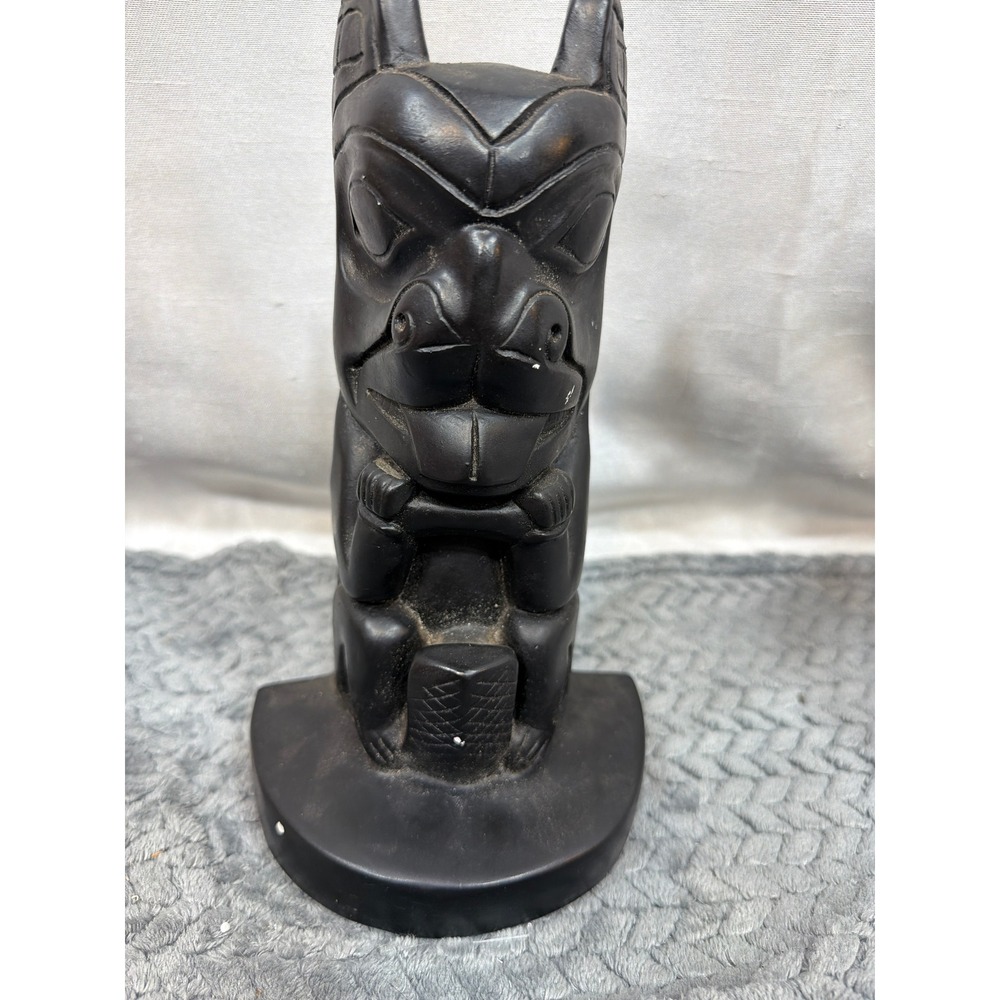 Vintage Austin Productions 1965 Totem Sculpture Bookend Black Tribal Bear Wolf